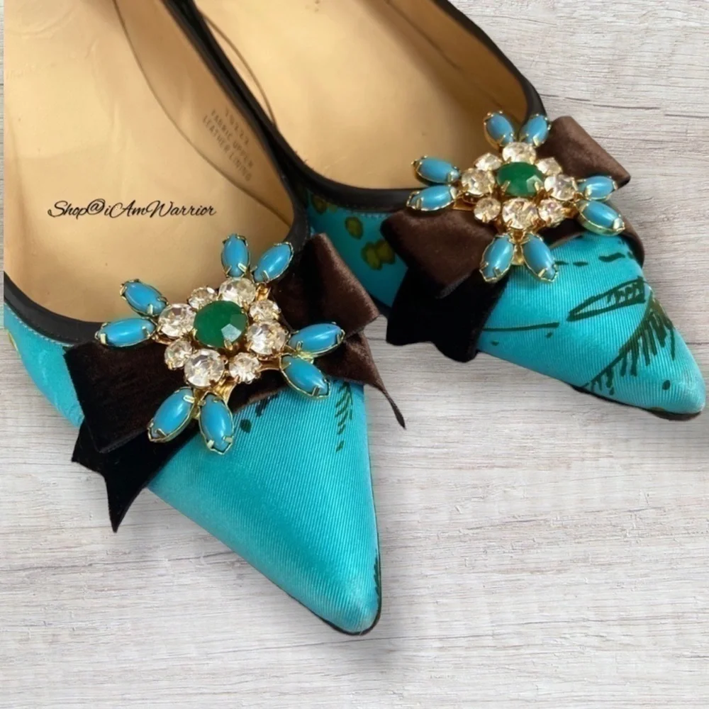 J.Crew RARE floral silk embellished bow pointed toe low heel flats/shoes
